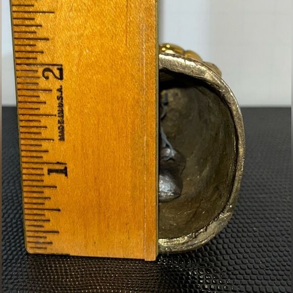 Vintage BRASS BELL Bedtime Sleepy Girl yawning pajamas teddy bear HEAVY 4" tall - Picture 9 of 12